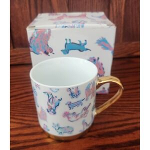 New With Box Lilly Pulitzer Furbulous Printed Dog Coffee Mug Pink Preppy